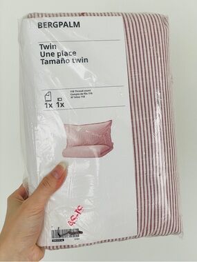 IKEA BERGPALM Duvet cover and pillowcase, light pink stripe, twin
